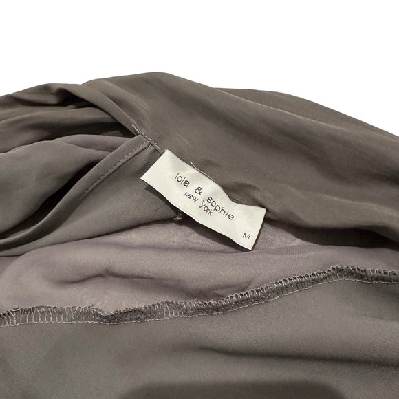 LOLA & SOPHIE New Gray Tied Neck Secretary Turtleneck Silky Peasant Blouse Flaw - Picture 3 of 12